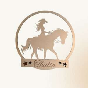 Cadre décoratif mural "Cheval & Cavalière" avec prénom