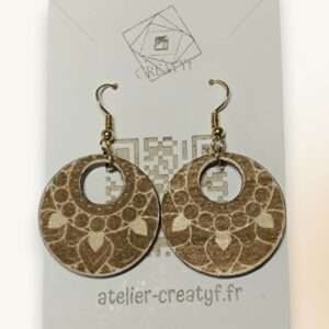 Boucles d’oreilles en bois gravé 