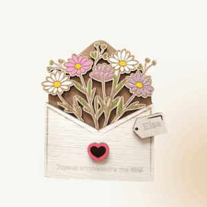 Enveloppe en bois décor bouquet de fleurs