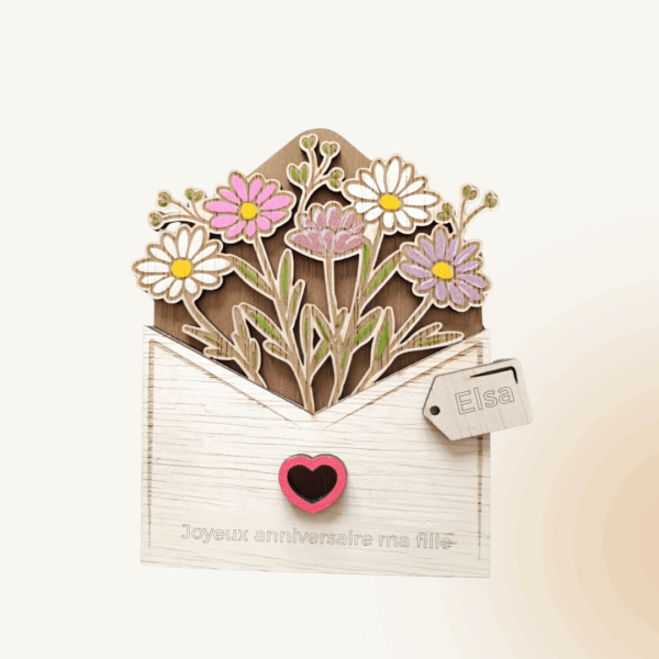 Enveloppe en bois décor bouquet de fleurs