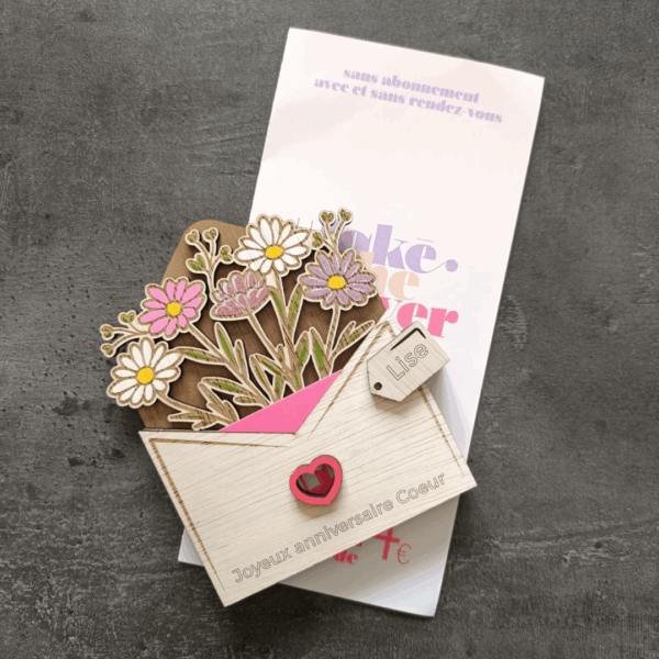 Enveloppe en bois décor bouquet de fleurs – Image 2