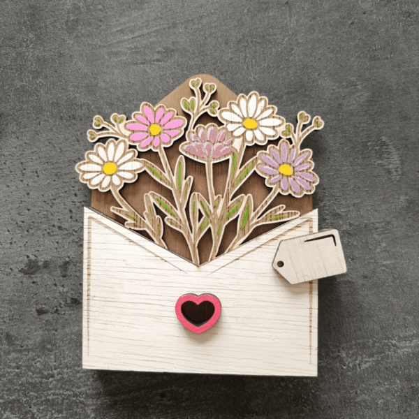 Enveloppe en bois décor bouquet de fleurs – Image 3