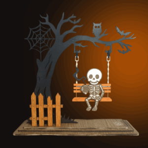 Halloween - Squelette assis sur sa balançoire