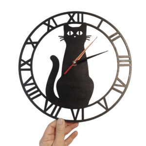 Horloge Chat en bois – Élégance féline et artisanale